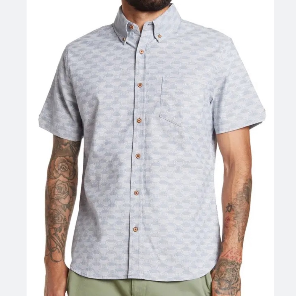 Ben Sherman wave patterned blue short sleeve button shirt